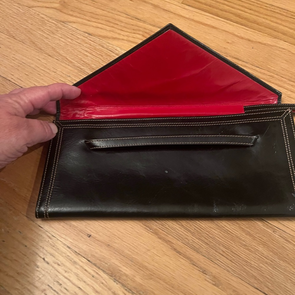 TUSK Leather Envelope Wallet Clutch With Strap Black/Red